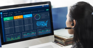 Dashboard view of AI-powered call center analytics, featuring lead scoring, agent coaching insights, and virtual agent automation tools.